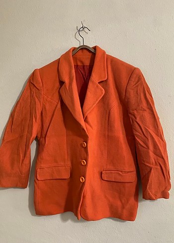 Turuncu Keten Düğmeli Kadın Blazer