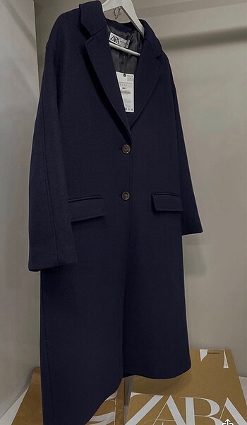 Zara lacivert oversize uzun kaban