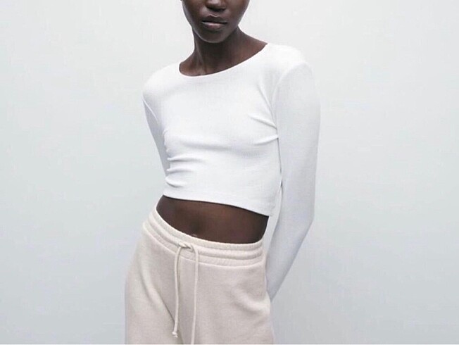 Zara Zara fitilli pamuklu crop bluz