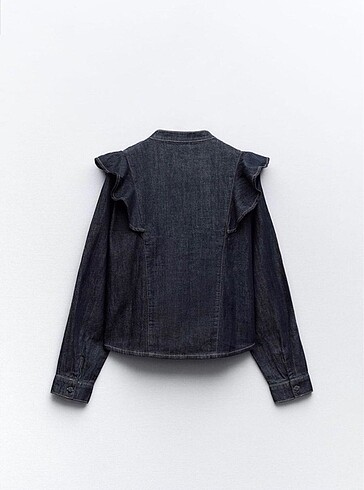 s Beden Zara fırfır detaylı denim kot gömlek