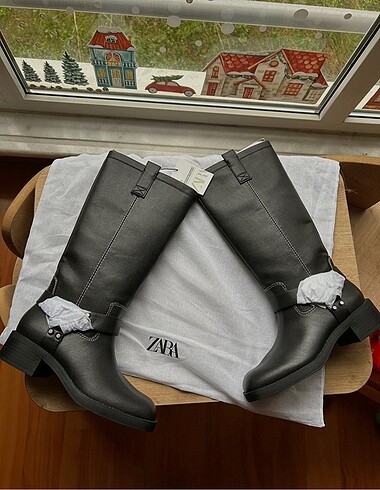 Zara tokalı uzun biker çizme