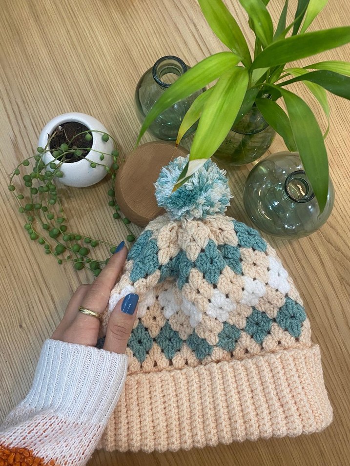 Bohem Tarz Pastel Renkli Örgü Kadın Bere - Görsel 2