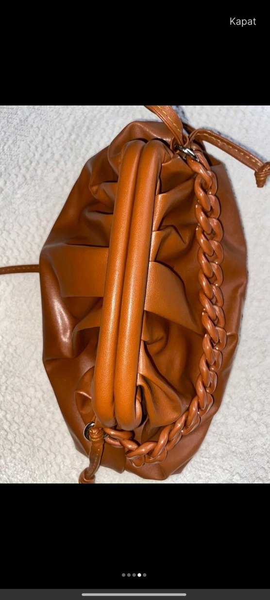 Zincir Detaylı Kahverengi Deri Kadın Çanta - Görsel 3