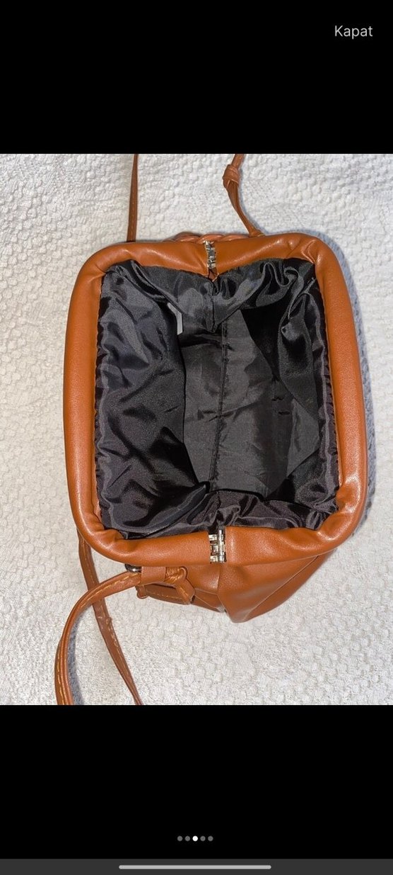 Zincir Detaylı Kahverengi Deri Kadın Çanta - Görsel 2