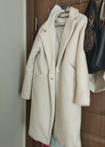 LC Waikiki Beyaz Midi Boy Peluş Kadın Kaban