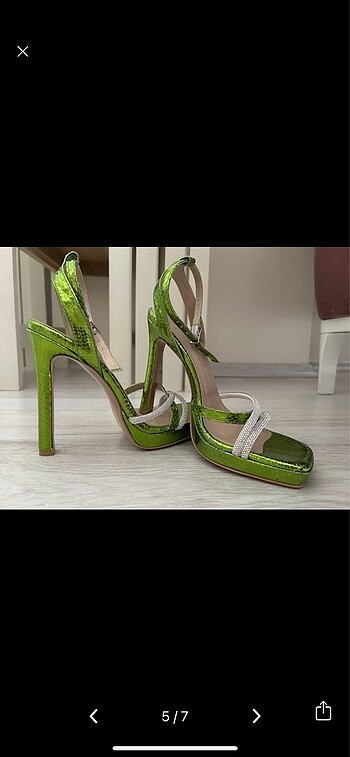 36 Beden Luvishoes para desenli yeşil topuklu ayakkabı