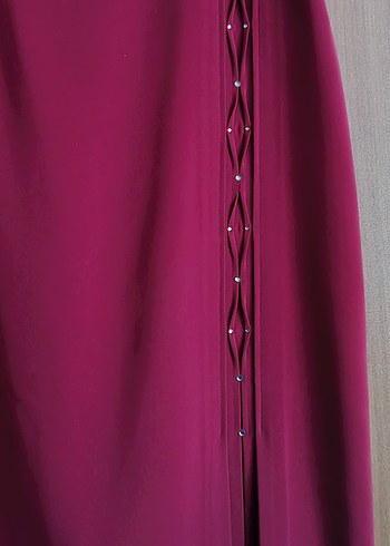 Bordo Uzun Drapeli Kadın Etek - Görsel 2