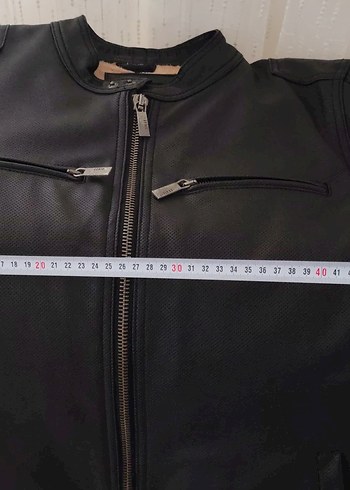 Siyah Deri Biker Ceket, Fermuarlı, Uzun Kollu - Görsel 7