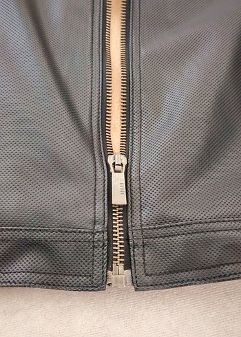 Siyah Deri Biker Ceket, Fermuarlı, Uzun Kollu - Görsel 4