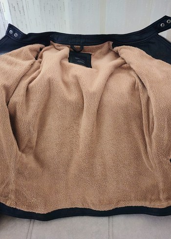 Siyah Deri Biker Ceket, Fermuarlı, Uzun Kollu - Görsel 3