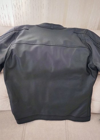 Siyah Deri Biker Ceket, Fermuarlı, Uzun Kollu - Görsel 2