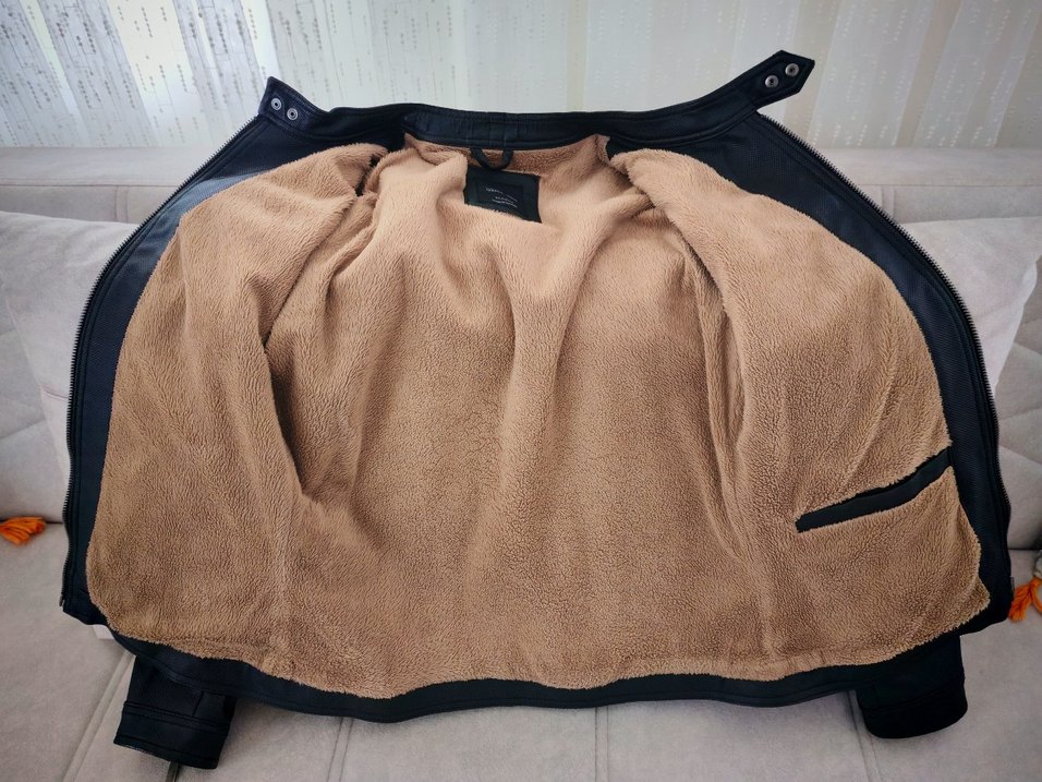 Siyah Deri Biker Ceket, Fermuarlı, Uzun Kollu - Görsel 3