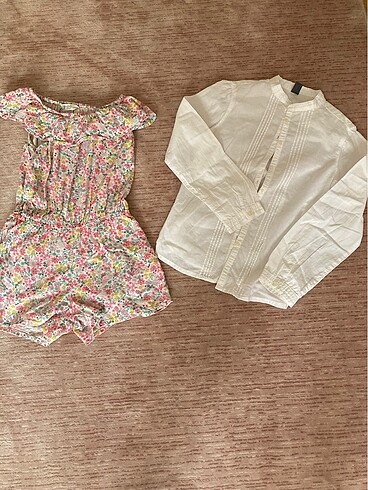 H&M kız çocuk tulum +beyaz gömlek 8-9 yaş