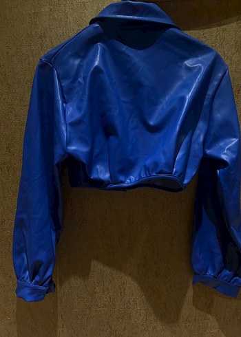 Düğmeli saks Mavi Deri Kadın Ceket - Görsel 6