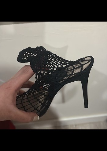 Siyah file detaylı topuklu - Görsel 7