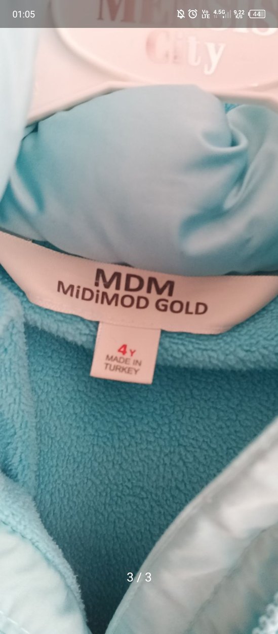 Kız Çocuk Mavi Kapüşonlu Fermuarlı Mont - Görsel 3