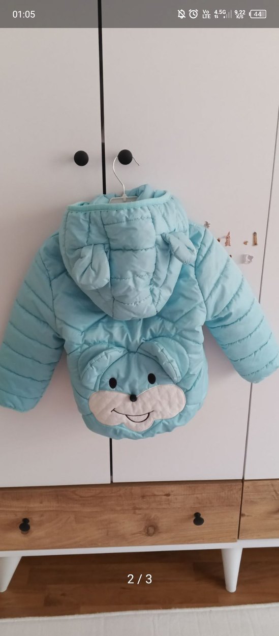 Kız Çocuk Mavi Kapüşonlu Fermuarlı Mont - Görsel 2