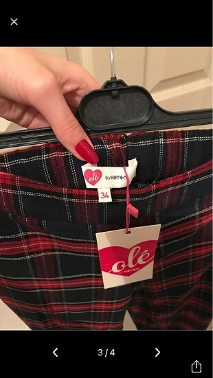xs Beden Koton kareli kumaş pantalon xs