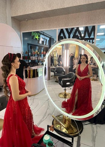 Alfabeta Kırmızı Payetli Uzun Straplez Abiye Elbise