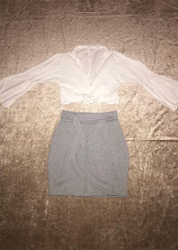 Gri Kemerli Midi Mini Etek - Görsel 2