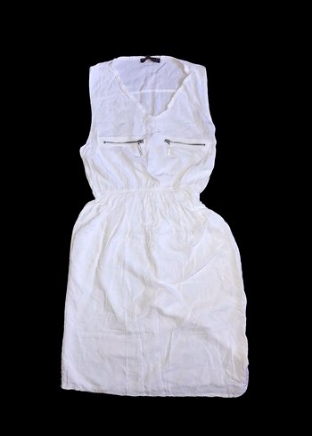 Kadın Beyaz Kemerli Kolsuz Midi Elbise - Görsel 2