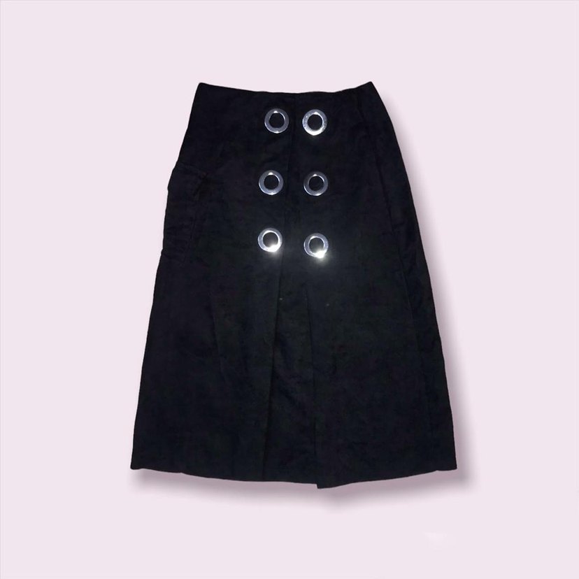 Düğmeli Siyah Uzun Gotik Etek - Görsel 2