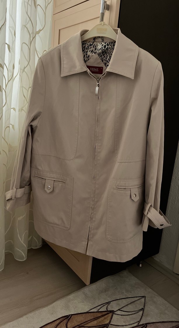 Bej Kadın Fermuarlı Midi Ceket - Görsel 5