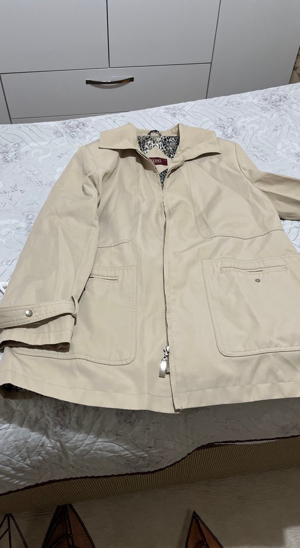 Bej Kadın Fermuarlı Midi Ceket - Görsel 2