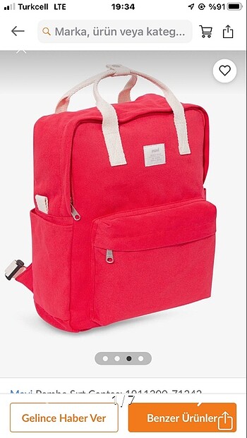 Mavi markalı kırmızı sırt çantası