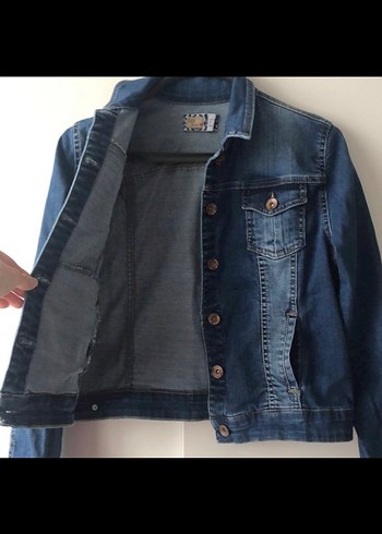 Düğmeli Mavi Kadın Denim Ceket - Görsel 3