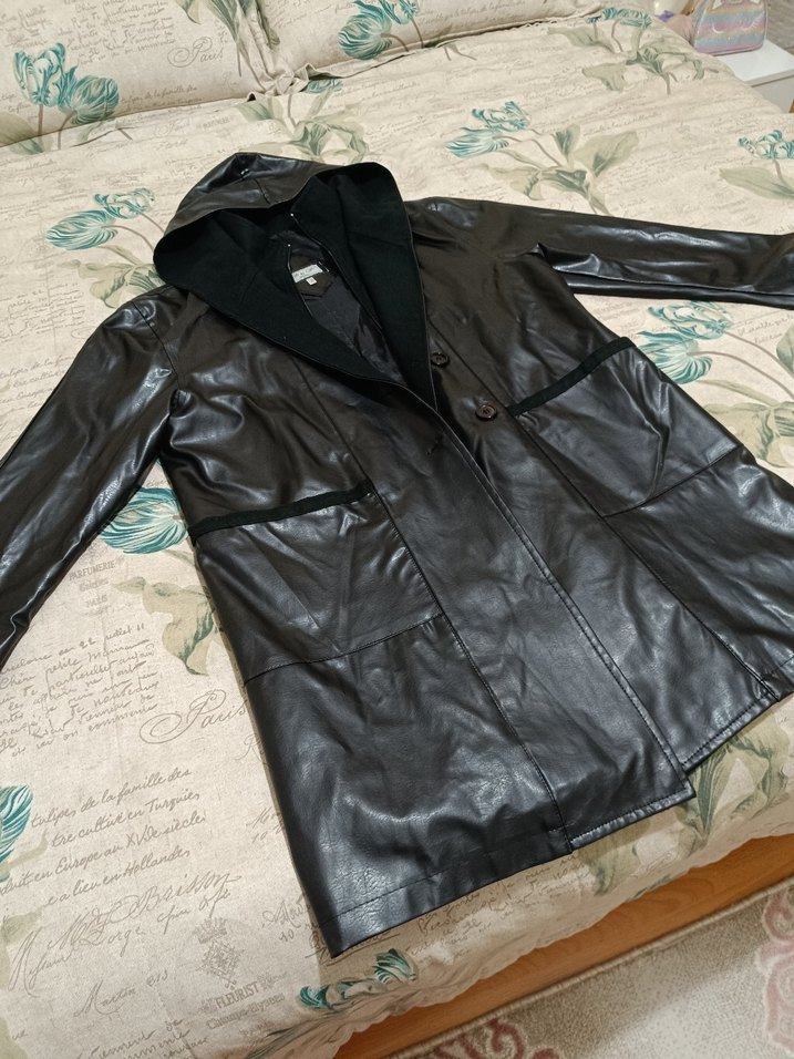 Siyah Deri Uzun Kadın Ceket - Görsel 5