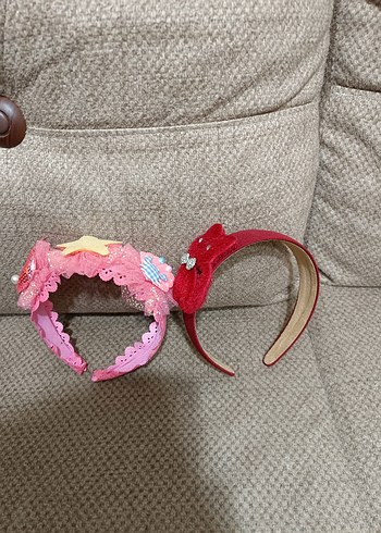 Pembe Nakışlı ve Taçlı Çocuk Saç Bantları - Görsel 2