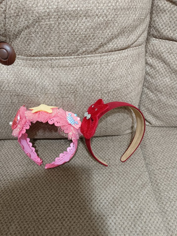 Pembe Nakışlı ve Taçlı Çocuk Saç Bantları - Görsel 2