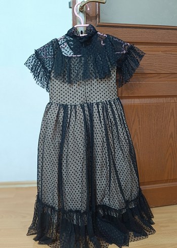 Kız Çocuk Siyah Puantiyeli Fırfırlı Elbise - Görsel 3