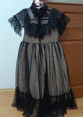 Kız Çocuk Siyah Puantiyeli Fırfırlı Elbise - Görsel 2