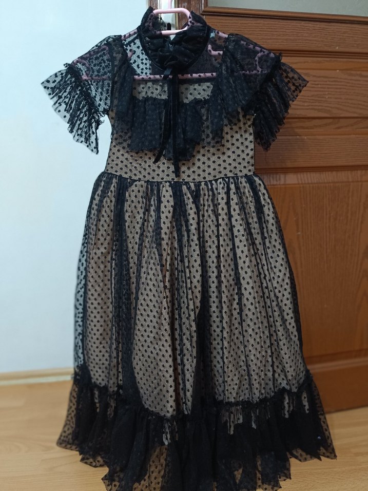 Kız Çocuk Siyah Puantiyeli Fırfırlı Elbise - Görsel 2