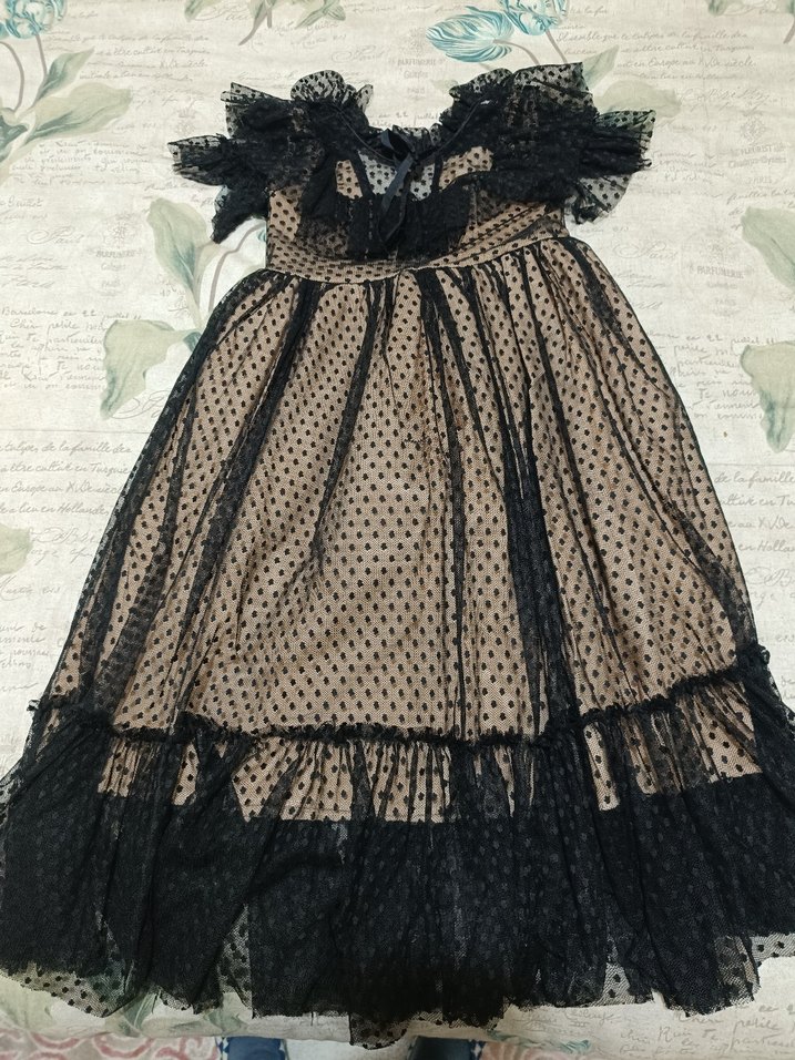 Kız Çocuk Siyah Puantiyeli Fırfırlı Elbise - Görsel 4