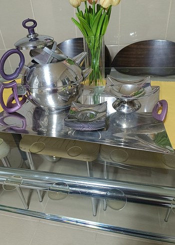 Mor Saplı Gri Çaydanlık Seti - Görsel 2