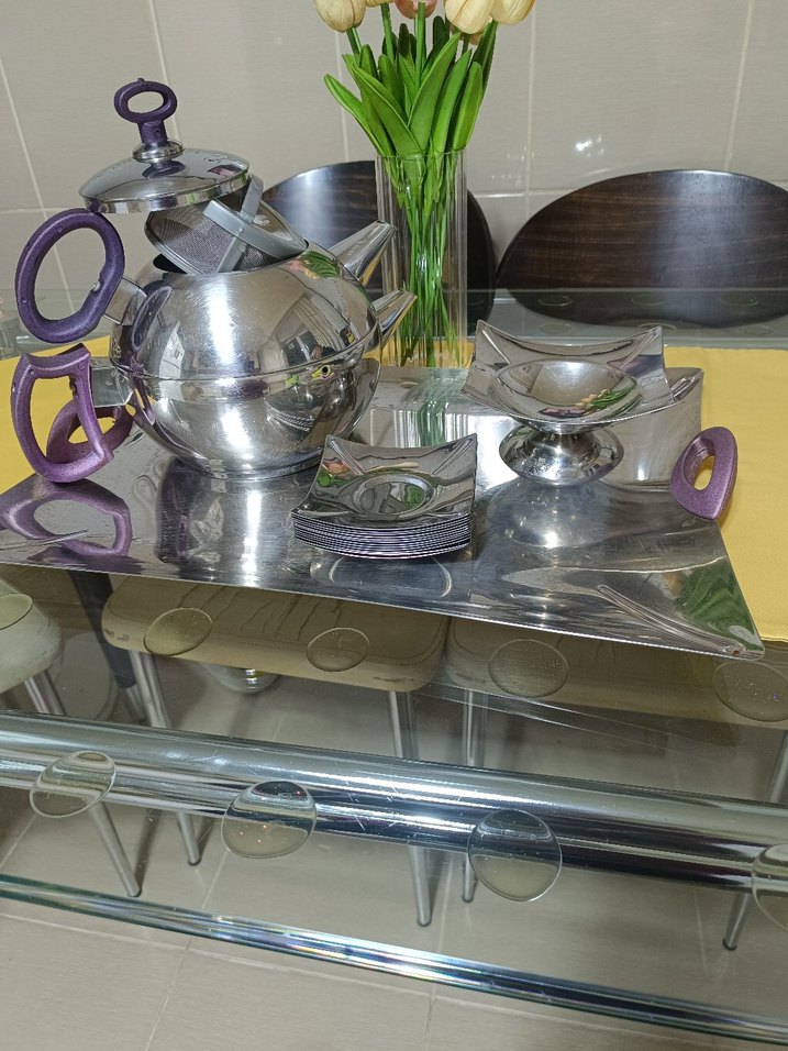 Mor Saplı Gri Çaydanlık Seti - Görsel 2