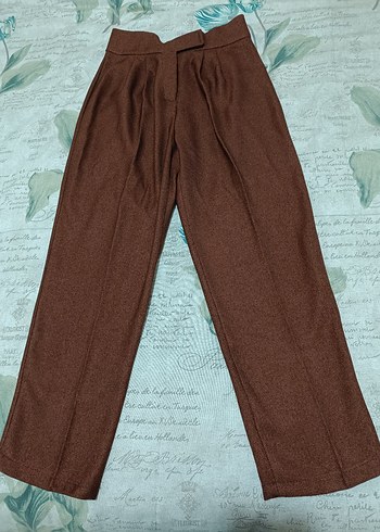 Kadın Kahverengi Pileli Kumaş Pantolon - Görsel 2