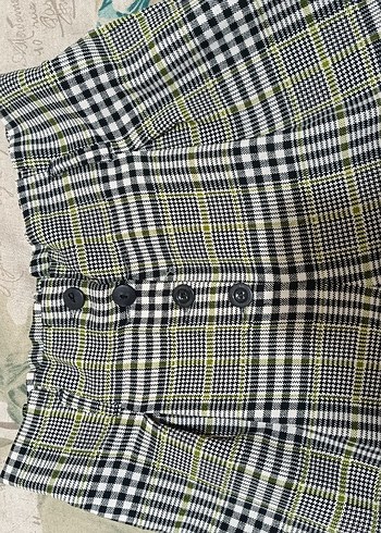 Düğmeli Ekose Desenli Kadın Pantolon - Görsel 5