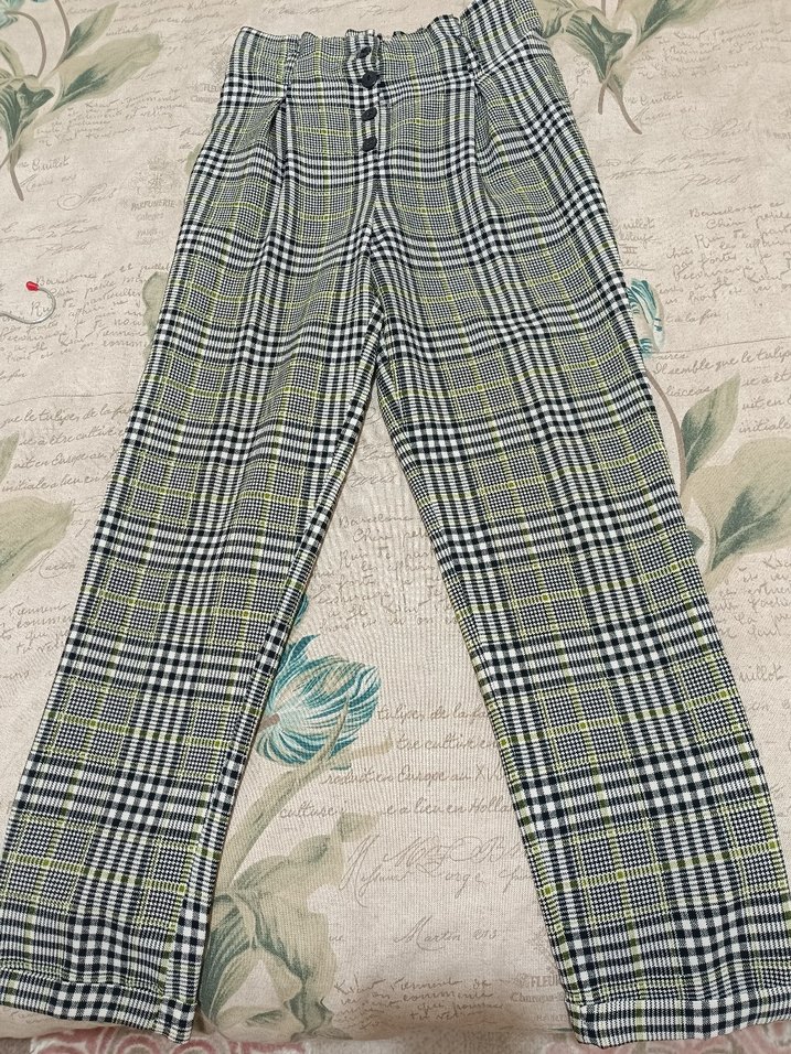 Düğmeli Ekose Desenli Kadın Pantolon - Görsel 3