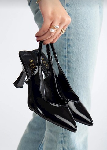 Parlak Siyah Topuklu Kadın Ofis Ayakkabısı - Görsel 3