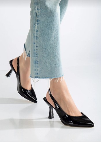 Parlak Siyah Topuklu Kadın Ofis Ayakkabısı - Görsel 2