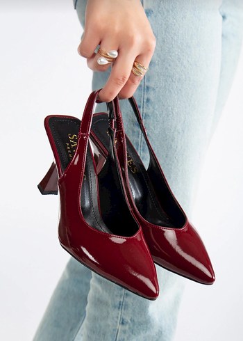 bordo topuklu kadın ayakkabı - Görsel 3