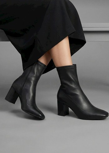 Siyah Deri Kadın Topuklu Bot - Görsel 2