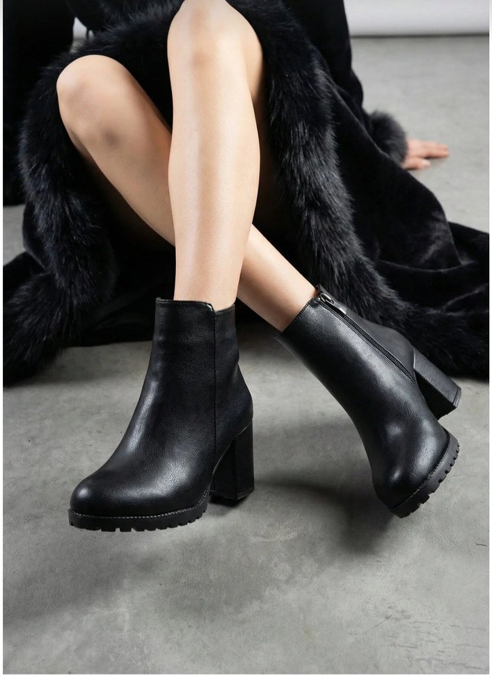 Siyah Deri Kalın Topuklu Kadın Bot - Görsel 3