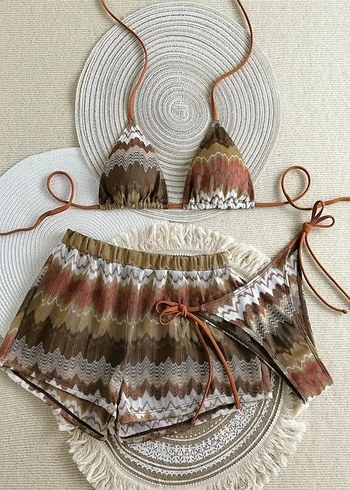 Bağcıklı Dantel Detaylı Bohem Bikini Seti - Görsel 3