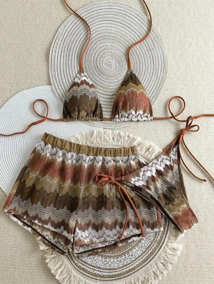 Bağcıklı Dantel Detaylı Bohem Bikini Seti - Görsel 3