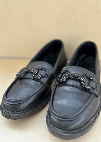 Siyah Deri Tokalı Kadın Loafer - Görsel 7